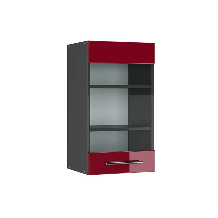 Vicco Küchen-Hängeglasschrank Fame-Line in Bordeaux Hochglanz und Anthrazit mit Soft-Close-Türen, Breite: 40 cm - Bild 3