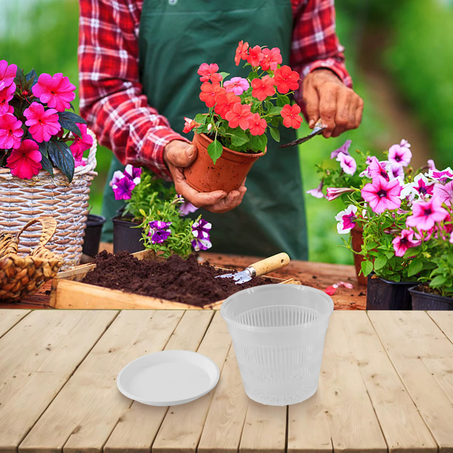 LEENKEA 5er Set Orchideen-Meshpot aus transparentem Kunststoff mit Untertassen zur Wurzelkontrolle - Bild 3