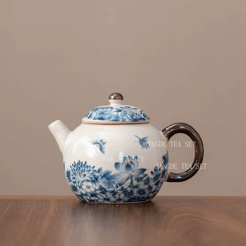 Ru Ofen Keramik Teekanne mit Tee-Infuser in Weiß mit Schmetterlings- und Blumenmuster - Bild 2