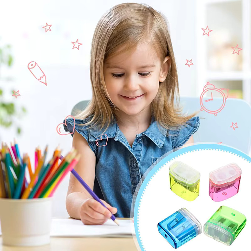 12er Set Manuelle Bleistiftspitzer mit Dual-Loch und Deckel in Mehrfarben für Kinder und Schule - Bild 2