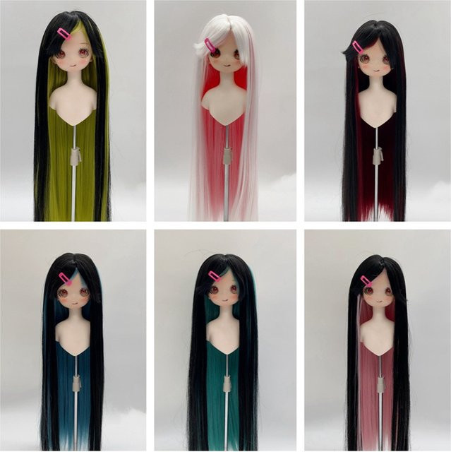 fradoo Bjd Puppe Perücke, Anime Puppe Dress Up Zubehör, Bicolor Lange Gerade Perücke, Bunt / Mehrfarbig - Bild 1