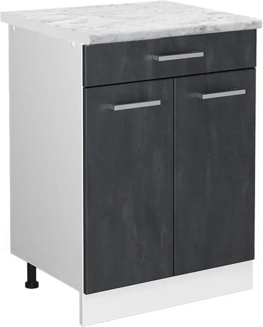 Vicco Küchenunterschrank R-Line Schubladenschrank in Schwarz Beton und Marmor Optik mit weißem Korpus, Breite: 60 cm - Bild 1