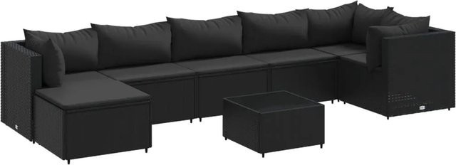 vidaXL 8-tlg Garten-Lounge-Set in L-Form aus schwarzem PE-Rattan mit wetterfesten Kissen und pulverbeschichtetem Stahlgestell - Bild 1