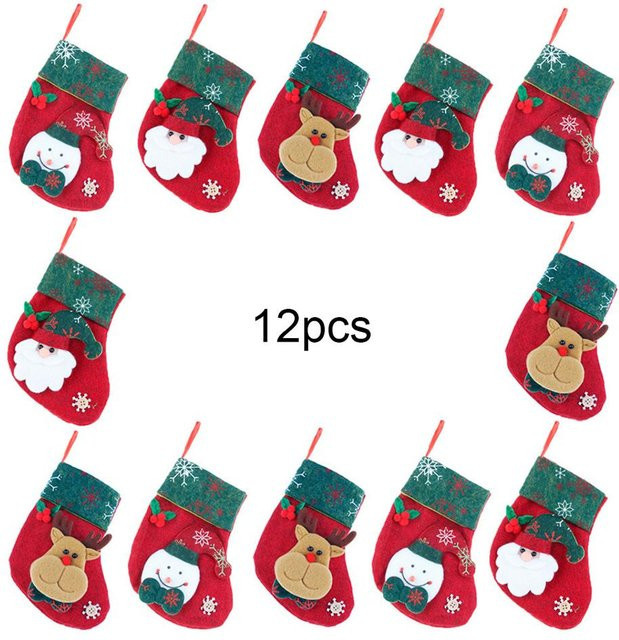 12er Set Weihnachtsstrümpfe von TOMTOP JMS in Rot mit Rentier, Weihnachtsmann und Schneemann aus Vliesstoff als hängende Dekoration - Bild 1