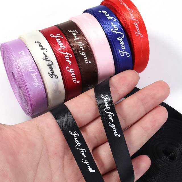 Bedrucktes Polyesterband NUR FÜR SIE in Braun und Multicolour, Breite: 10 mm, Länge: 9,14 m - Bild 1