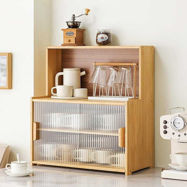 Bymaocar Bambus-Sideboard für die Küche in Braun mit Schiebetüren und verstellbaren Regalen - Bild 1
