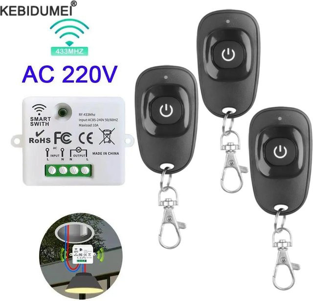 Kebidumei Universeller drahtloser Fernbedienungsschalter 433MHz mit 10A Relais Mini-Empfänger für LED-Lampen 220V - Bild 1