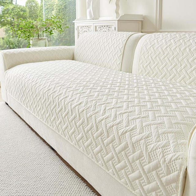 HOMEMOTION Sofabezug Gestreift in Weiß, Rutschfest und Schmutzabweisend, Breite: 240 cm, Tiefe: 110 cm - Bild 1