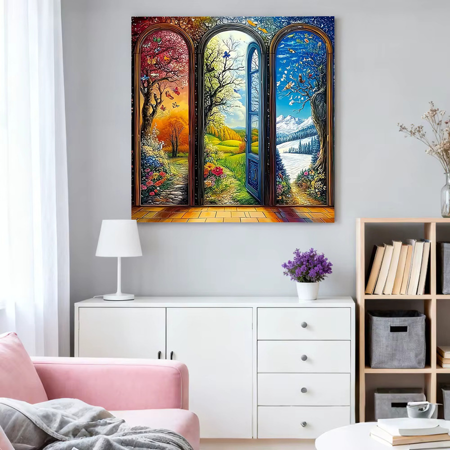 HUACAN Diamant-Gemälde Set für Erwachsene mit Baum- und Landschaftsmotiv, modernes Mosaik-Kunsthandwerk in Multicolour, Durchmesser: 20 cm - Bild 3