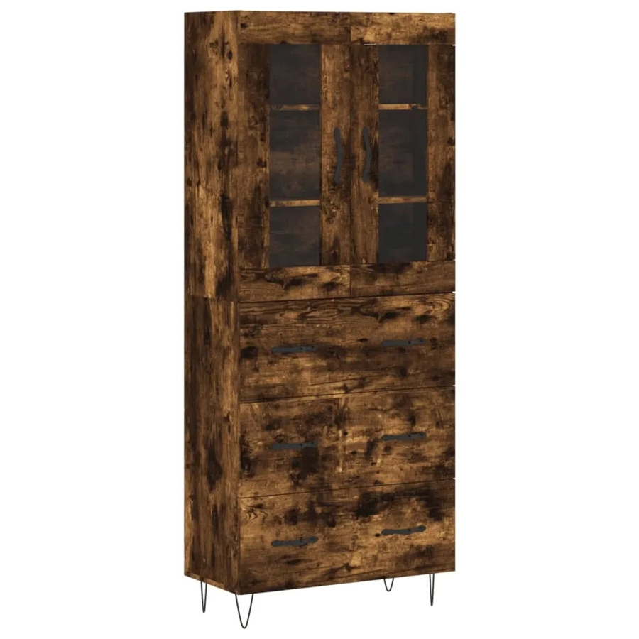 vidaXL Highboard Räuchereiche mit Glastüren aus Holzwerkstoff, Metall und Glas, Braun, B/T/H: 69,5 x 34,0 x 180,0 cm - Bild 2
