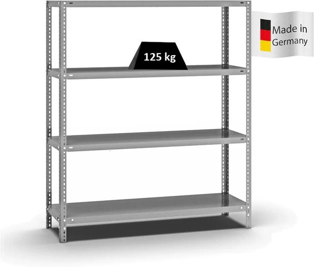 PROREGAL Fachbodenregal Light-Duty mit Schraubsystem, 4 Ebenen, verzinkt, Farbe: Silber, H x B x T: 150 x 130 x 40 cm - Bild 1