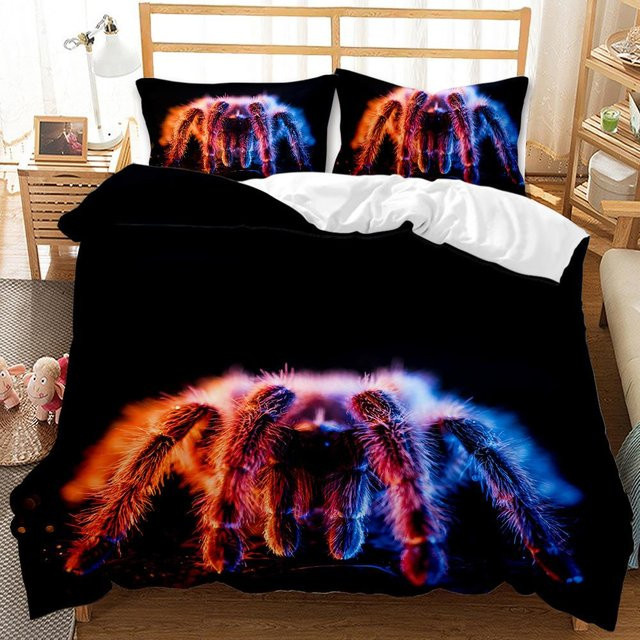 Bettwäsche-Set mit Tarantula-Print von Practical Home Decor, Schwarz-Braun-Weiß, Motiv Spinne und Insekten für Kinder, B/H: 135 x 200 cm - Bild 1