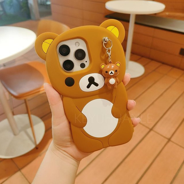 Kawaii Rilakkuma Handyhülle aus weichem Silikon mit Schlüsselanhänger für Apple iPhone, Farbe: Braun - Bild 1