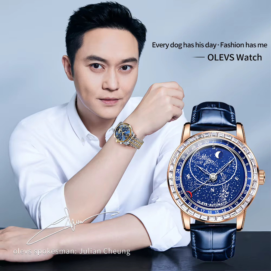 OLEVS Armbanduhr Automatik, Leder, Blau, Herren - Bild 4