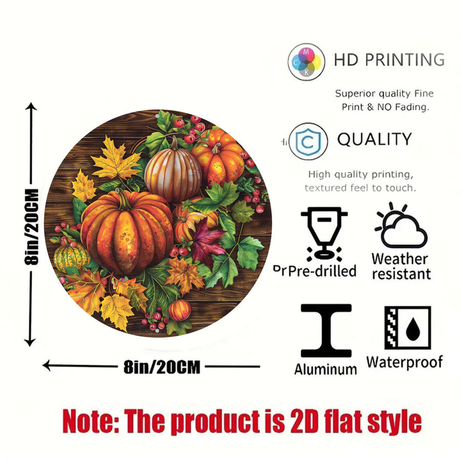 Rundes Aluminiumschild Potdemiel im Vintage-Stil mit Fall Harvest Pumpkins Motiv, Mehrfarbig, Durchmesser: 20,3 cm - Bild 2