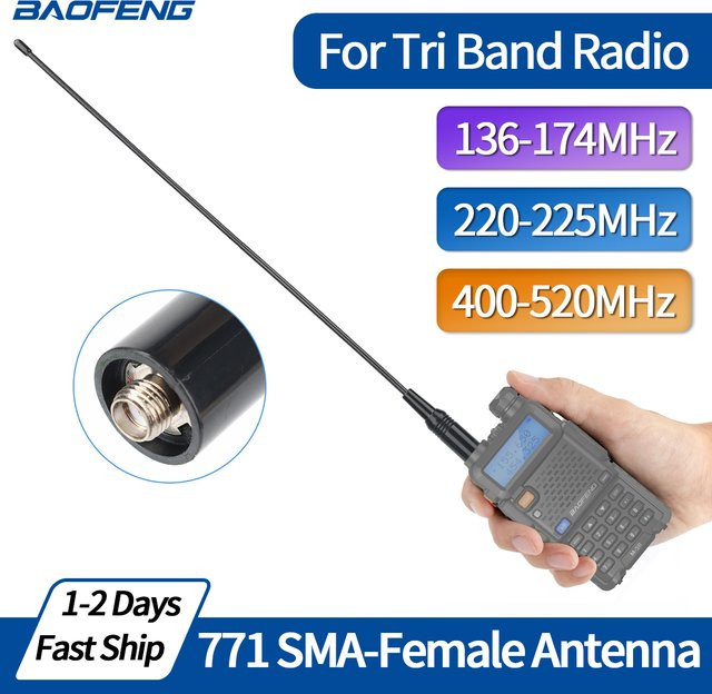 Baofeng AR-771 Tri-Band-Antenne in Schwarz mit GPS für VHF/UHF Walkie Talkies und Amateurfunk mit SMA-weiblichem Anschluss - Bild 1