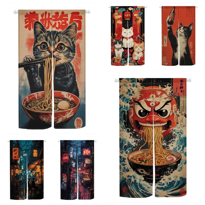 VIKAMA Türvorhang im japanischen Stil mit Katzen-Lamian-Nudeln Motiv, Mehrfarbig, Breite: 90 cm, Höhe: 65 cm - Bild 2