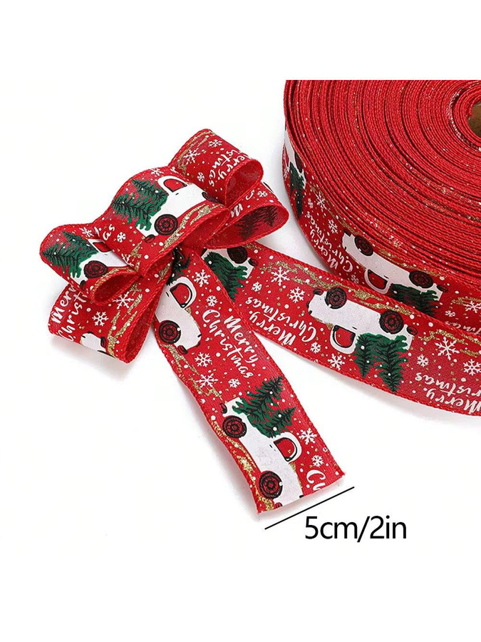 Rote weihnachtliche Geschenkband-Rolle aus Leinen-Satin, 2 Meter Länge - Bild 2