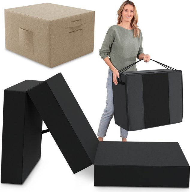 eloneo Spar-Set Klappmatratze Gästematratze Schwarz mit Husse in Creme und Transporttasche, B/T/H: 90 x 200 x 15 cm - Bild 1