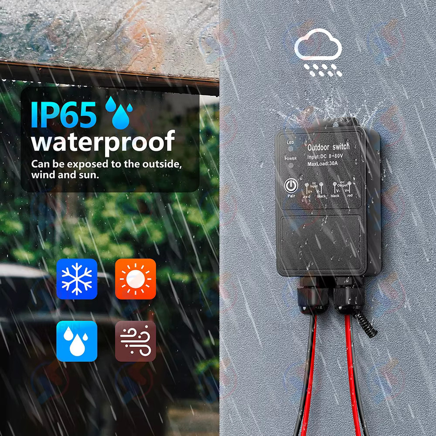 SLMPLEFUN Drahtlose Fernbedienung Schalter 433 MHz mit 30A Relais Modul, Wasserdicht für Außenbereich, Reichweite 50 m, DC 12 V 24 V 36 V 48 V 72 V für LED und Pumpen - Bild 2