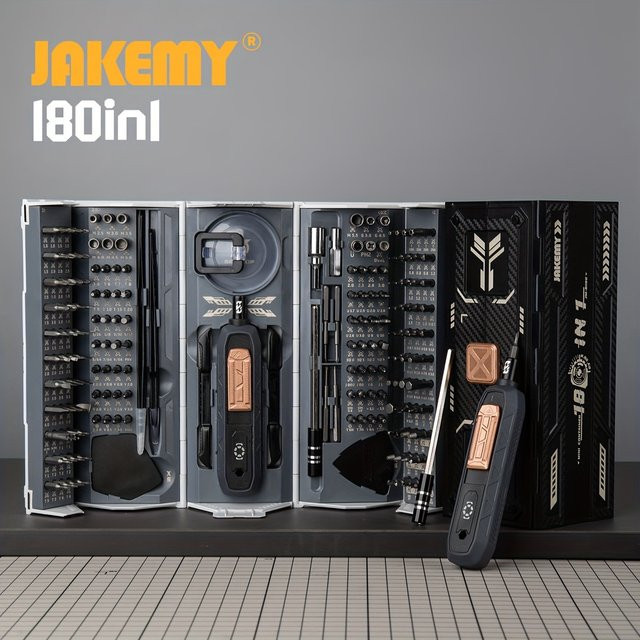 JAKEMY 180-in-1 Magnetisches Präzisions-Schraubendreher-Set mit elektrischem Akku für iPhone, Brillen, Laptop und Uhren Reparatur in Schwarz und Weiß - Bild 1
