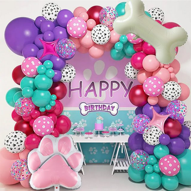 137-teiliges Ballon-Set Hundepfoten-Thema für Geburtstags-Dekorationen in Rosa - Bild 1