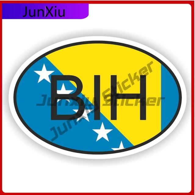 JunXiu Bosnien Flagge Aufkleber Oval mit weißem Rand aus Vinyl für Auto und Camper in Multicolour - Bild 1
