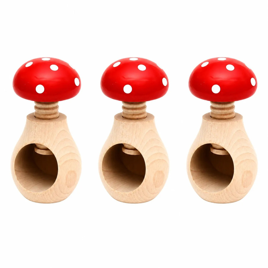 Dekohelden24 3er Set Handgemachte Nussknacker Fliegenpilz in Rot mit Schraubgewinde, B/T/H: 6 x 6 x 10 cm - Bild 2