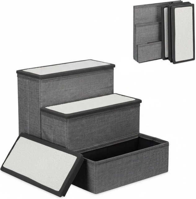 Relaxdays Hundetreppe mit 3 Stufen aus Polyester und MDF in Grau Weiß, faltbar, B/T/H: 39 x 40 x 49 cm - Bild 1