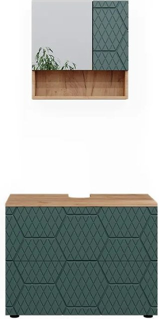 Vicco Badmöbel-Set Irma 2-teilig in Eiche Grün mit Spiegelschrank und Waschbeckenschrank 80 cm - Bild 2