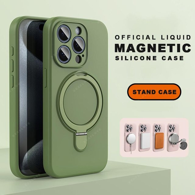 BEXFLOVE Magnetische Flüssigsilikon Handyhülle mit Ringhalter für iPhone 16 Pro Max, Farbe: Grün - Bild 1
