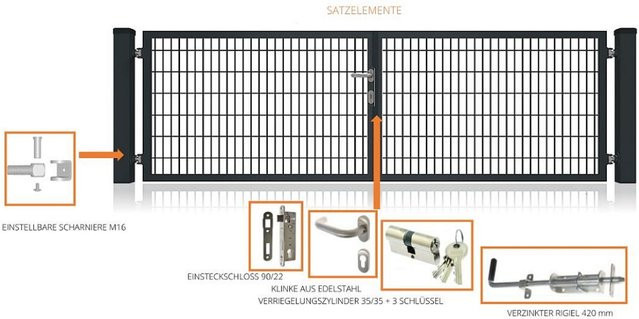 FA-Bausysteme Doppelflügeltor für Doppelstabmattenzäune in Anthrazit, B/H: 300 x 140 cm - Bild 1