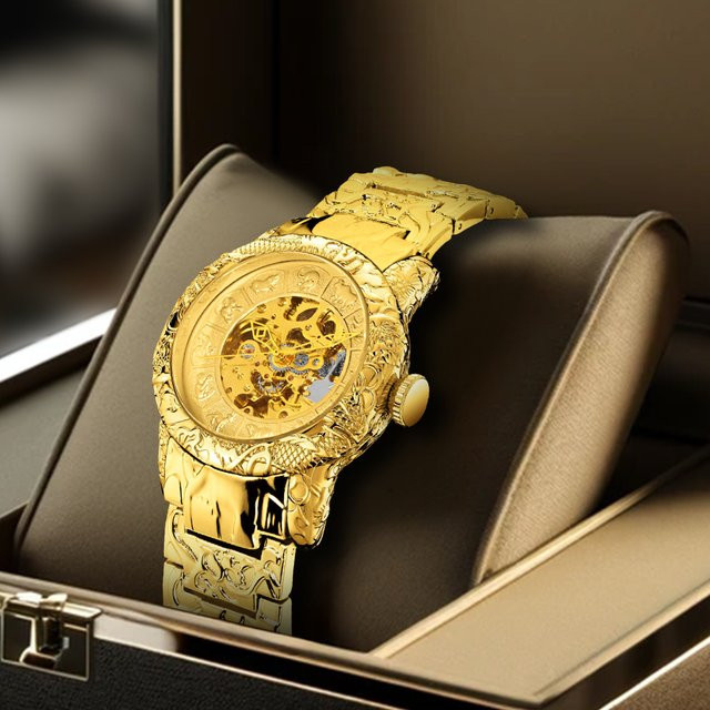 MEIRUIQI Armbanduhr, mechanisch, Edelstahl, Gold, Herren - Bild 1