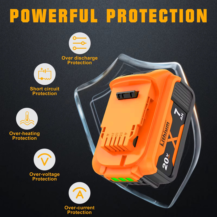 Bonacell DCB200 Ersatzakku für Dewalt 20 V Elektrowerkzeuge, 7000 mAh Li-Ion Akku in Grau und Orange - Bild 3