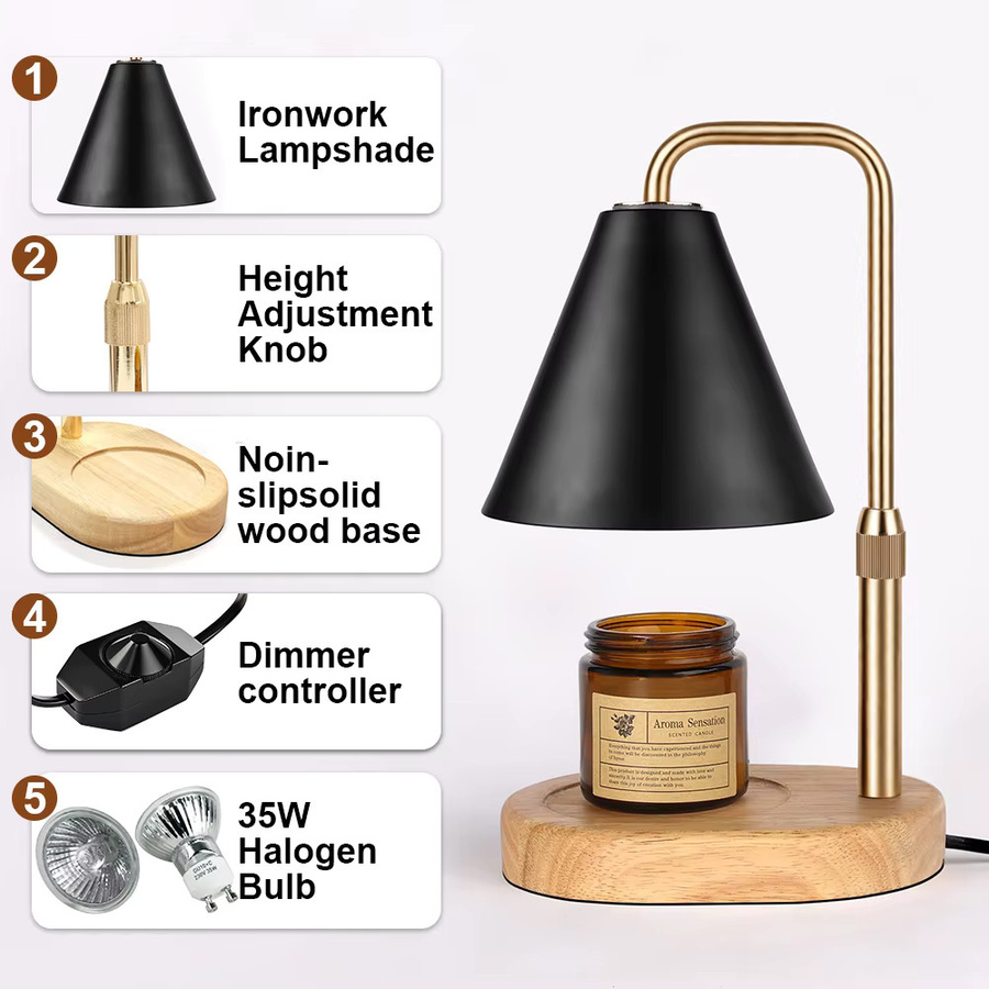 RUNTOIN Kerzenwärmer-Lampe in Schwarz, einstellbarer Wachsschmelzer aus Metall für die Küchenarbeitsplatte, modernes Design mit Dimmer und warmweißem Licht - Bild 5