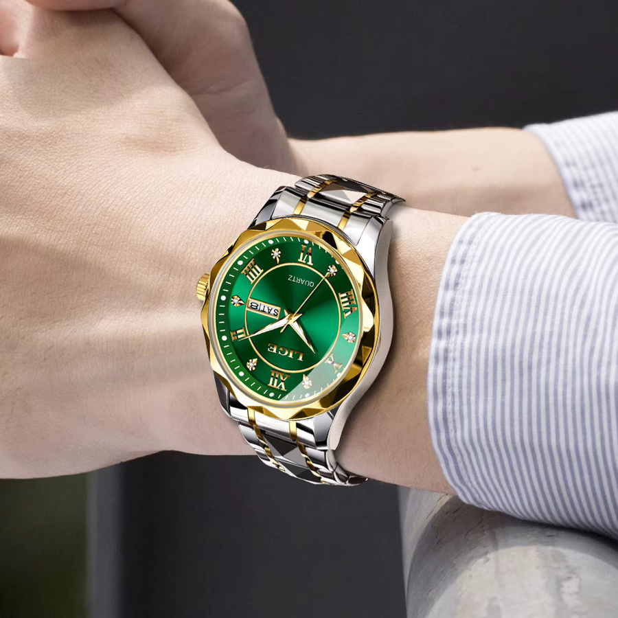 LIGE Armbanduhr Chronograph, Quarz, Edelstahl, Grün, Herren - Bild 5