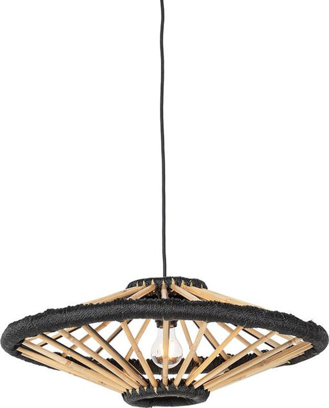 QAZQA Pendelleuchte Bohemian aus Bambus und Stahl in Schwarz, Durchmesser: 60 cm - Bild 1