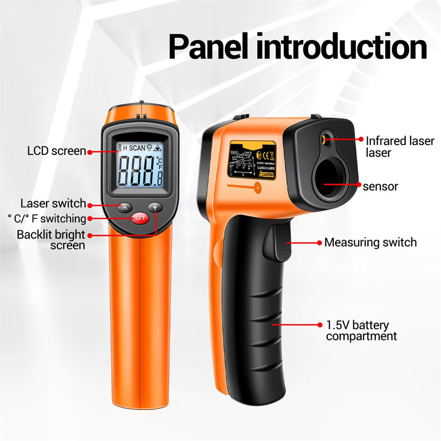 ANENG TH201 Digitales Infrarot-Thermometer mit Laser und Hintergrundbeleuchtung in Schwarz - Bild 3