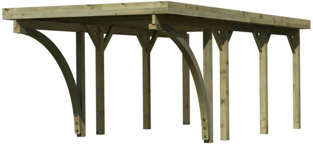 Karibu Einzelcarport Classic 2 mit Stahl-Dach und zwei Einfahrtsbögen, Farbe: natur-gruen, B/T: 273 x 476 cm - Bild 3
