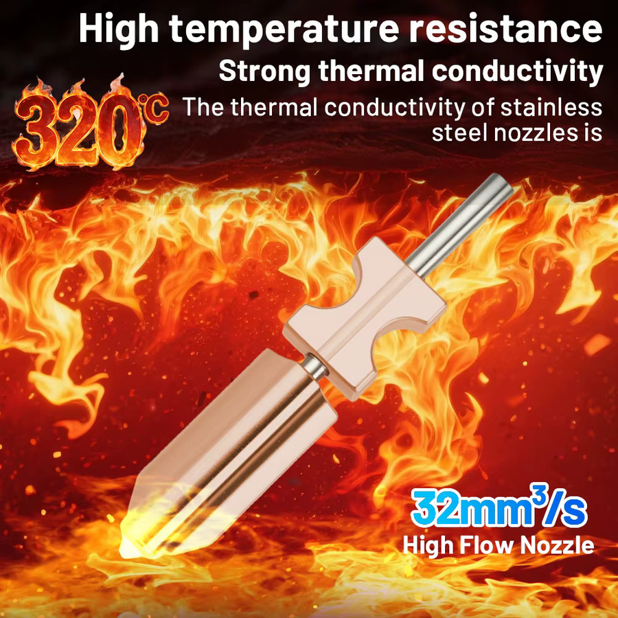 Flashforge Hochdurchsatz-Bimetall-Düse für AD5X aus gehärtetem Stahl mit 32mm³/s Durchflussrate in den Düsenstärken 0,25mm, 0,4mm, 0,6mm und 0,8mm - Bild 3