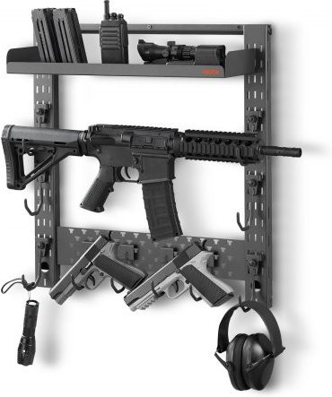 VEVOR Waffenwandhalterung aus Stahl für 3 Gewehre oder Schrotflinten in Schwarz mit J-Haken und Ablagefläche - Bild 1