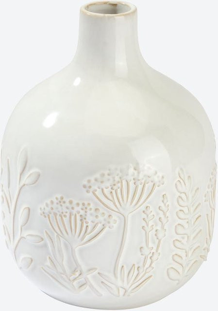 NKD Steinzeug Vase Weiß, Höhe: 20 cm, Breite: 14,5 cm, Tiefe: 14,5 cm - Bild 1