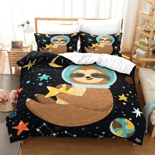 3-teiliges Bettwäscheset Your Warm Home mit DJ Faultier Porträt Motiv, Farbe Schwarz, Material Polyester, B/H: 173 x 218 cm, inklusive 2 Kissen 50 x 70 cm - Bild 1
