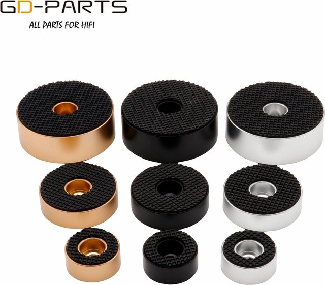 GD-PARTS Aluminium Lautsprecher-Isolationsfüße in Gold zur Dämpfung für Schrank, DAC, PC und Plattenspieler - Bild 1