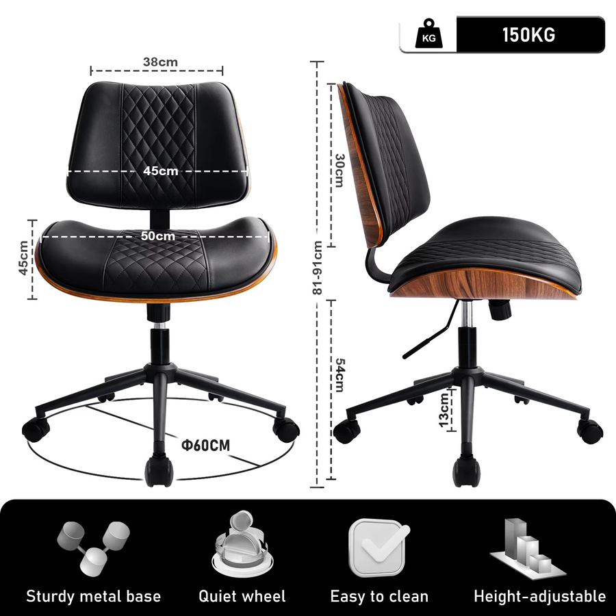 Durrafy Ergonomischer Bürostuhl Walnuss in Schwarz und Braun mit Lendenwirbelstütze und Rollen - Bild 3