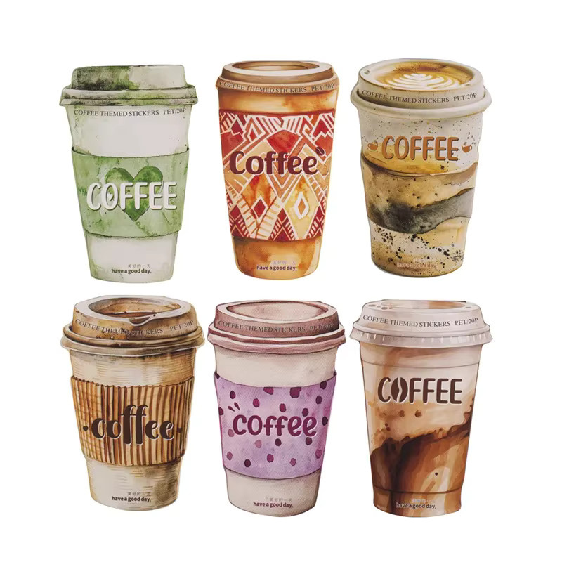 20 Stück Kaffeefleck PET Aufkleber in 6 verschiedenen Stilen für deine DIY-Projekte, Mehrfarbig - Bild 3