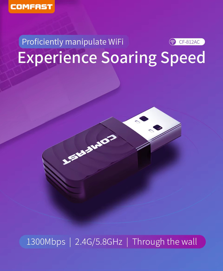 Comfast Dualband WLAN-Adapter 1300 Mbit/s USB 3.0 WiFi-Dongle mit MU-MIMO und AP-Funktion in Schwarz - Bild 3
