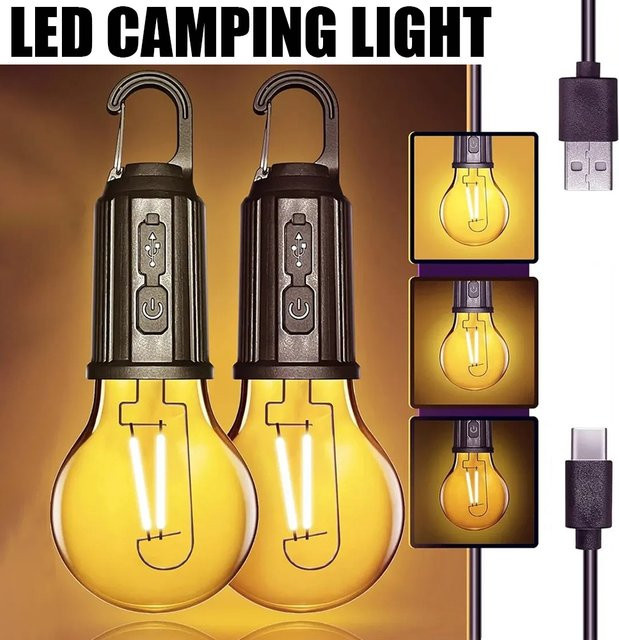 NEWBIRTH LED-Campingleuchte im Vintage-Design, USB wiederaufladbare Laterne mit Haken, dimmbar, warmweiß, für Outdoor-Camping und Wandern - Bild 1