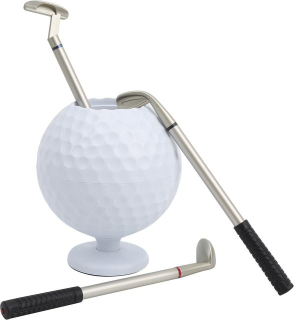 Mini Tisch Golfball Stifthalter Set mit 3 Golfschläger-Kugelschreibern aus Kunststoff für Golfer als Geschenk - Bild 1