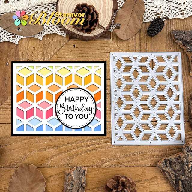 Metall Stanzform mit Diamanten-Würfel-Hintergrund für Scrapbooking und dekorative Prägung in Silber - Bild 1